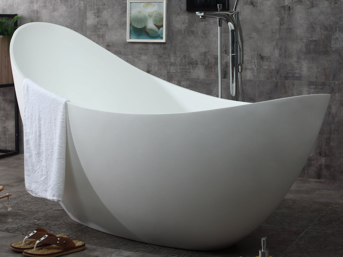 ALFI brand  AB9951 73" White Solid Surface Smooth Resin Soaking Slipper Bathtub