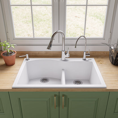ALFI brand AB3320DI 33" Double Bowl Drop In Granite Composite Kitchen Sink