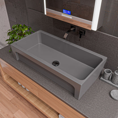 ALFI brand  AB36TRGM 36" Grey Matte Above Mount Fireclay Bathroom Trough Sink