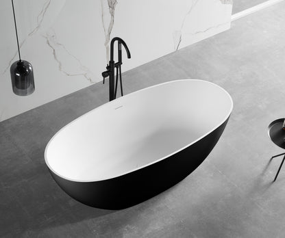 ALFI brand  AB9975BM 59" Black & White Matte Oval Solid Surface Resin Soaking Bathtub