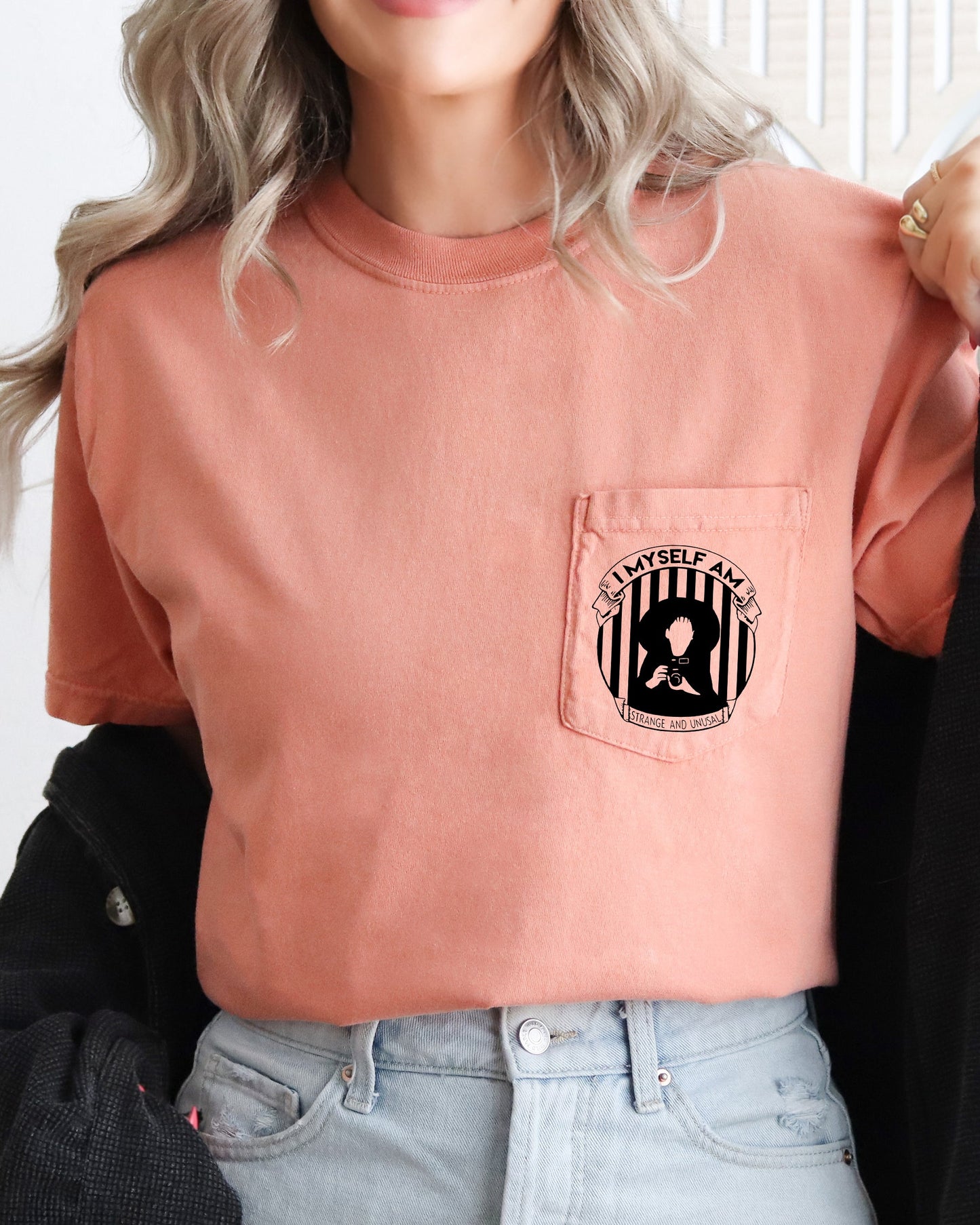 I Myself Am, Strange and Unusual, Halloween Pocket Tee Comfort Colors T-Shirt