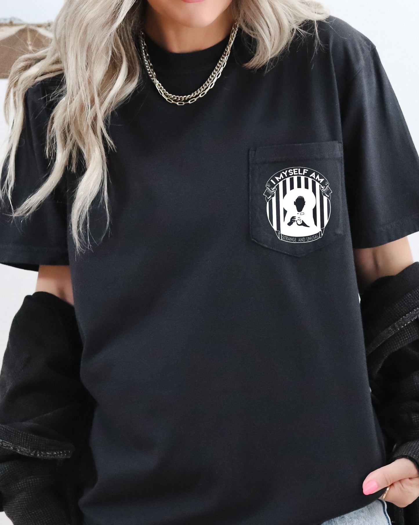 I Myself Am, Strange and Unusual, Halloween Pocket Tee Comfort Colors T-Shirt