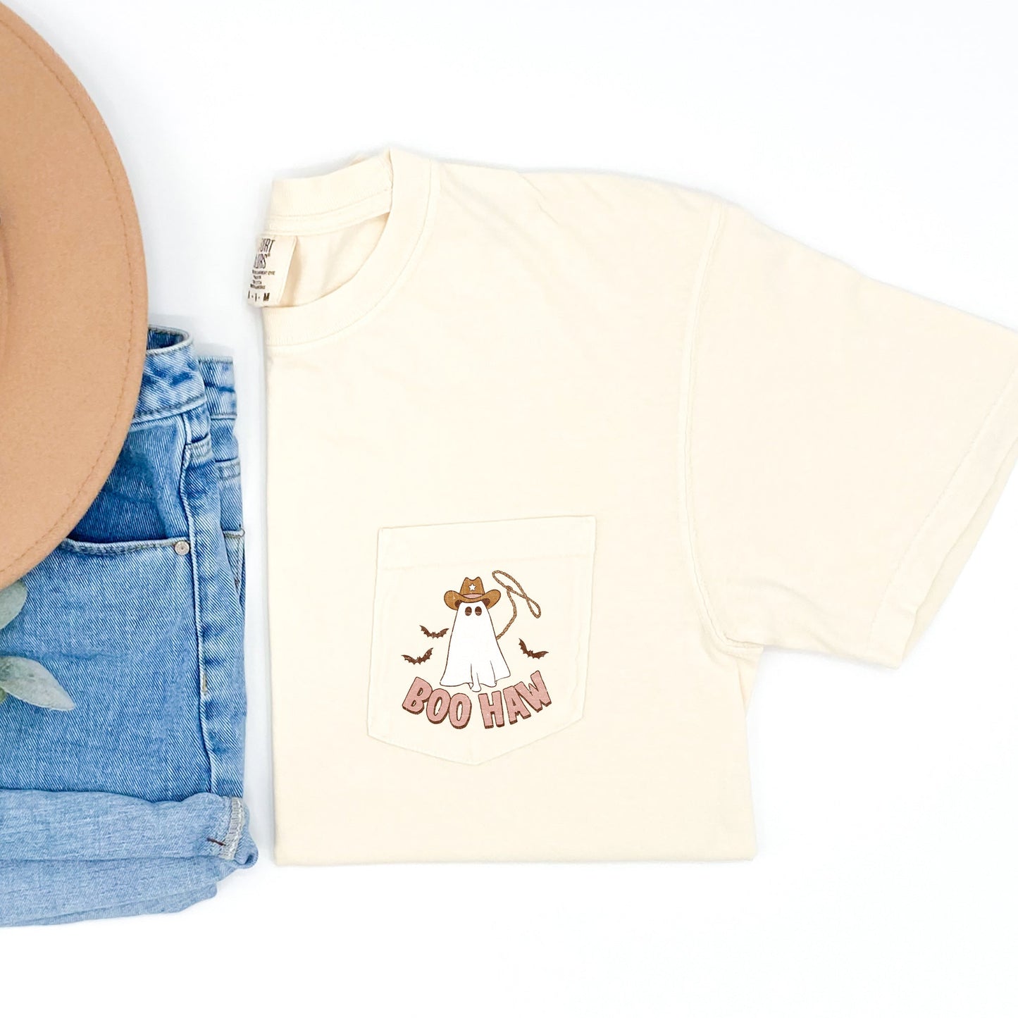 Boo Haw Ghost Halloween Pocket Comfort Colors Tshirt