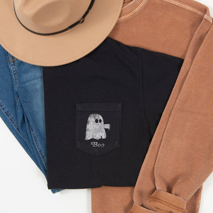 Ghost Boo Thumb Halloween Pocket Comfort Colors Tshirt