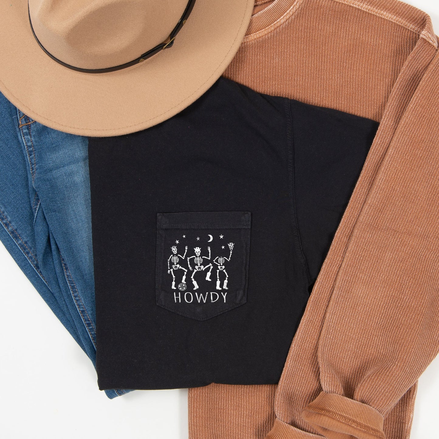 Howdy Skeletons Halloween Pocket Comfort Colors Tshirt