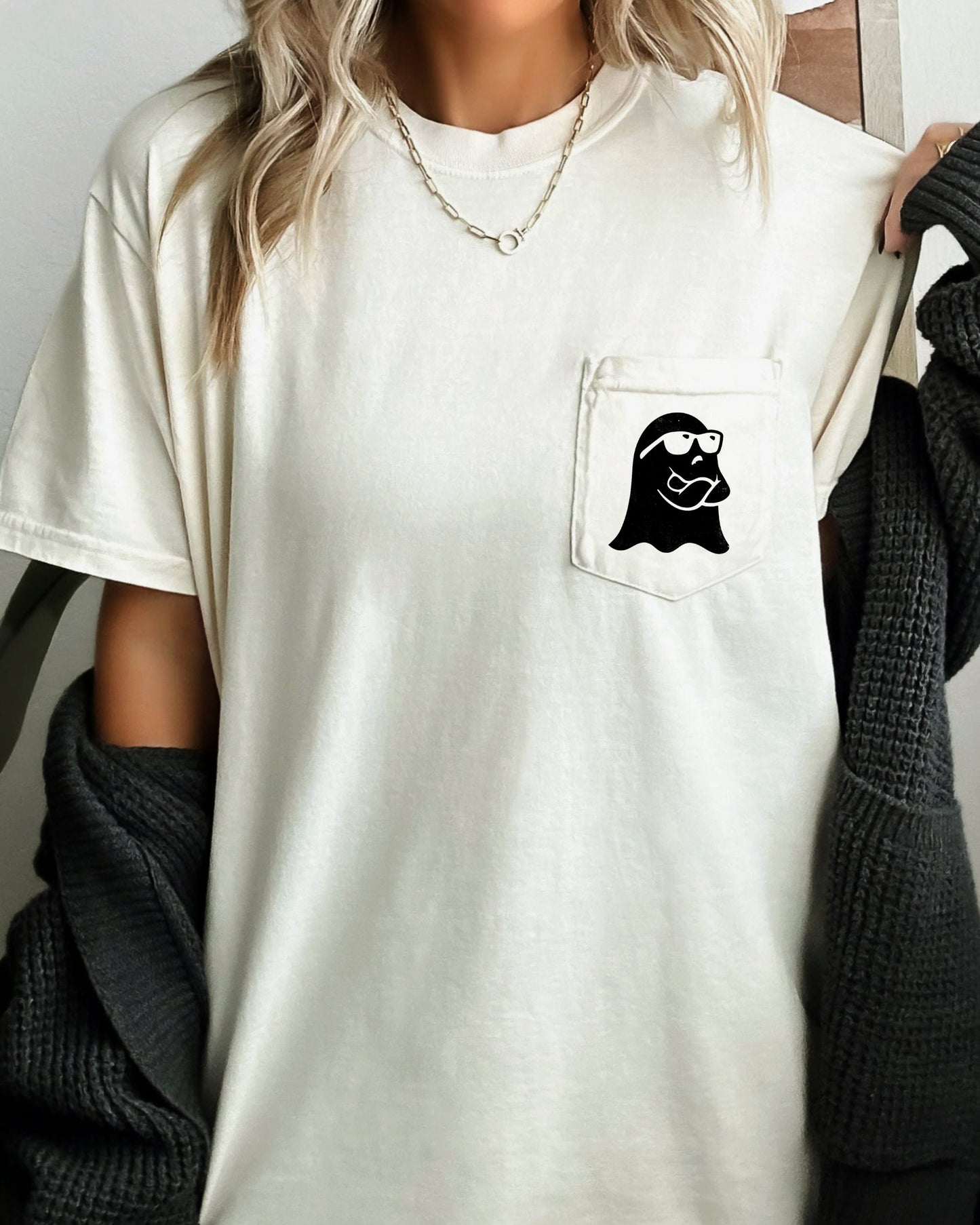 Ghost Arms Crossed, Halloween Pocket Tee Comfort Colors T-Shirt