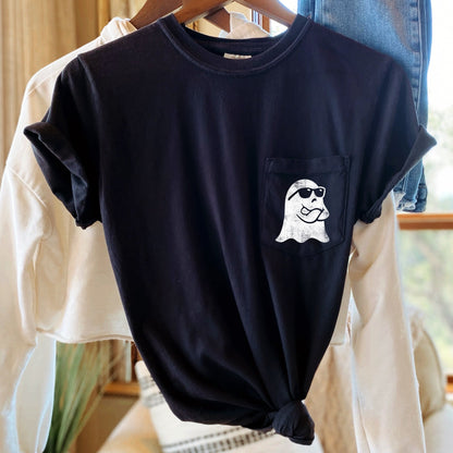 Ghost Arms Crossed Halloween Pocket Comfort Colors Tshirt