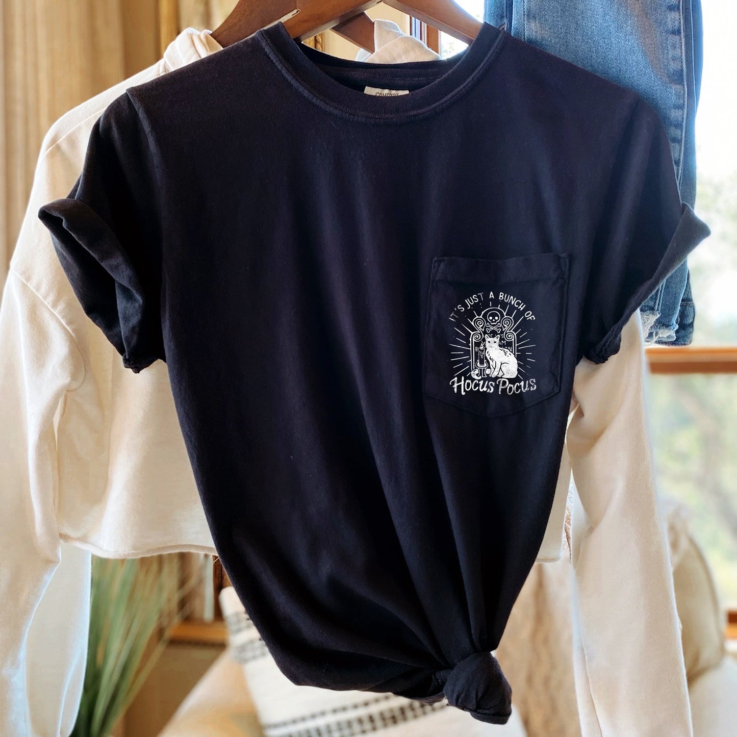 It's Just A Bunch Of Hocus Pocus Halloween Pocket Comfort Colors Tshirt
