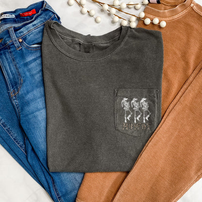 Howdy Skeletons Leopard Halloween Pocket Comfort Colors Tshirt
