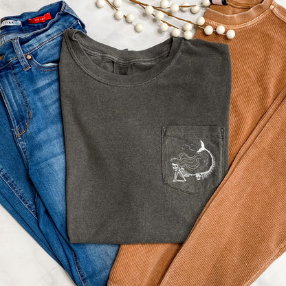 Mermaid Skeleton Halloween Pocket Comfort Colors Tshirt