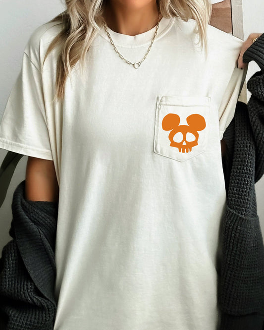 Mouse Skull, Spooky, Halloween Pocket Tee Comfort Colors T-Shirt