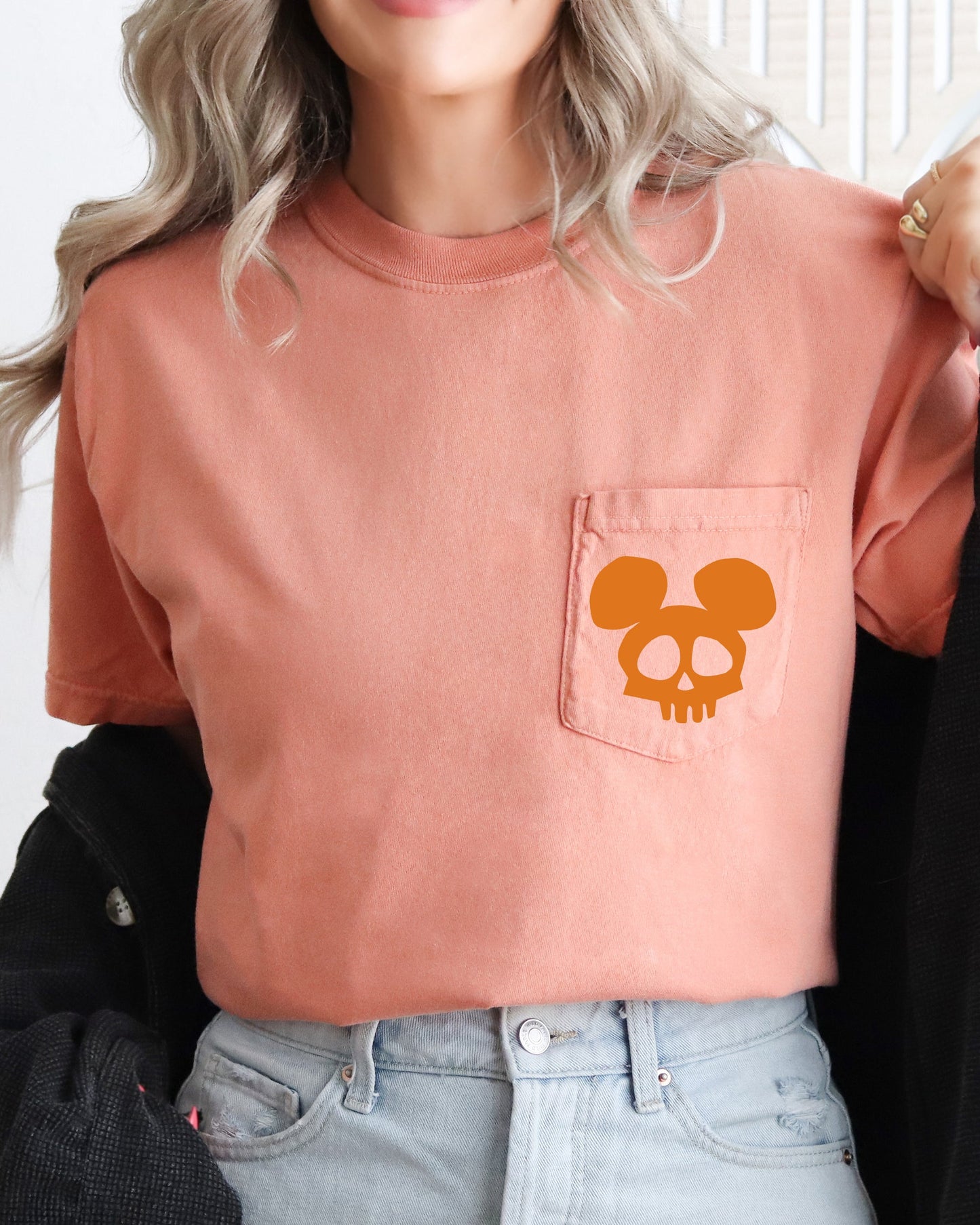 Mouse Skull, Spooky, Halloween Pocket Tee Comfort Colors T-Shirt
