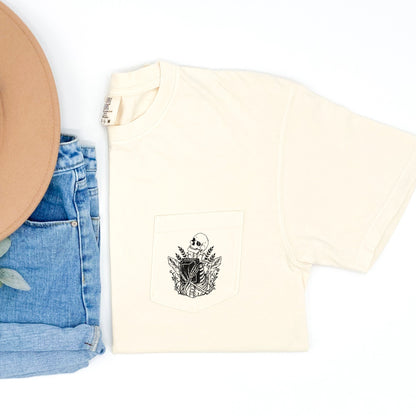 Skeleton Book Halloween Pocket Comfort Colors Tshirt