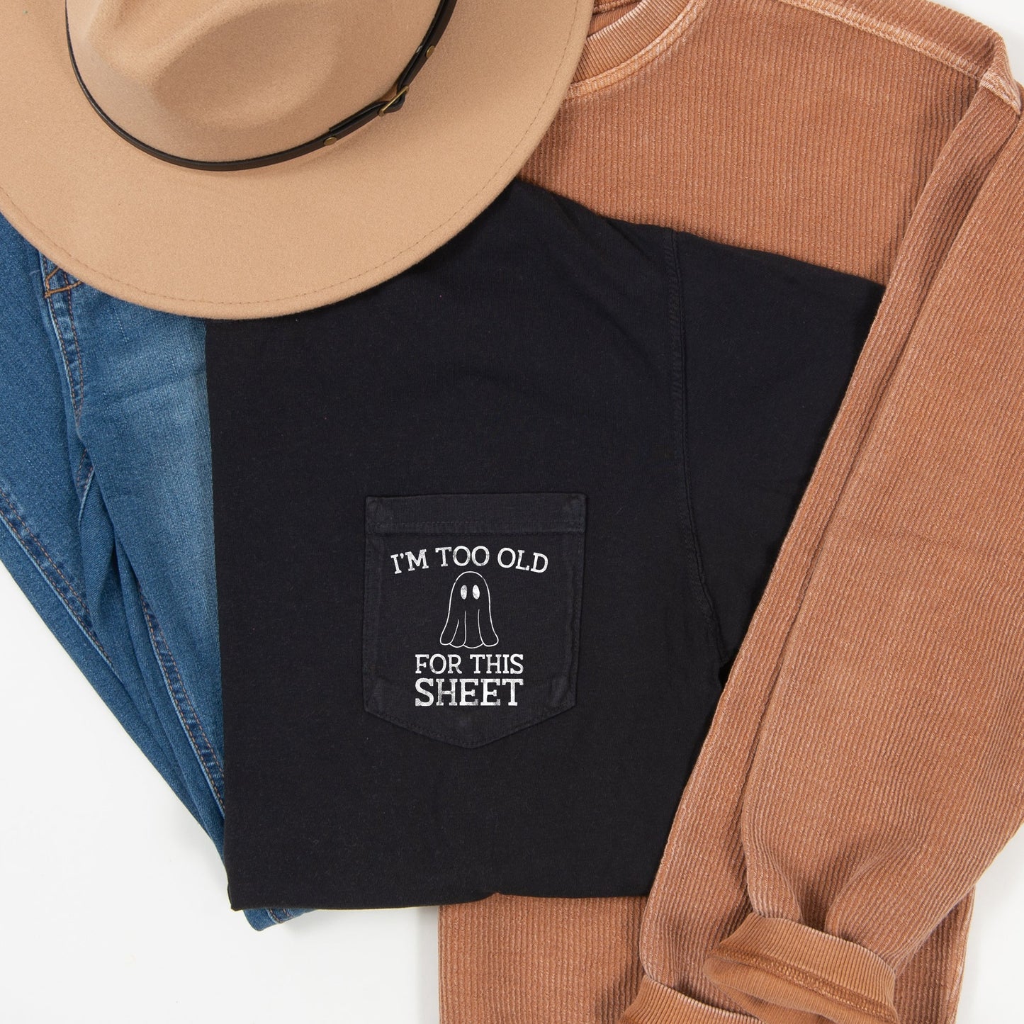 I'm Too Old For This Sheet Halloween Pocket Comfort Colors Tshirt