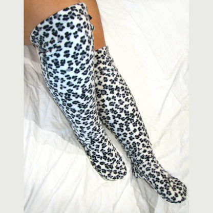 Over-the-Knee Fleece Socks - Snow Leopard