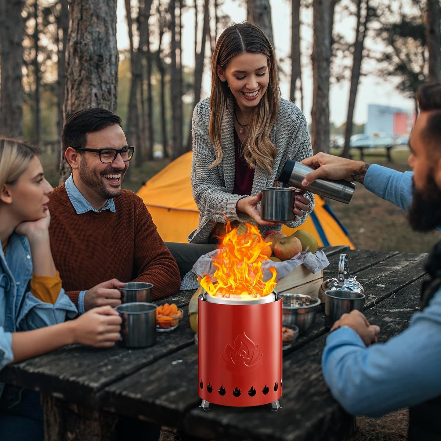 Portable Outdoor Fire Pit with Stand, Low Smoke Burning Tabletop Fire Pit Fuel