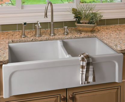 ALFI brand AB3618ARCH Arched Apron Thick Wall Fireclay Double Bowl Farm Sink