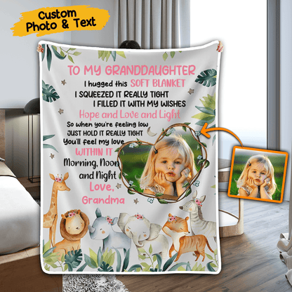 Custom Photo Safari Animals Nursery Blanket For Grandkids | Personalized Gift For Granddaughters, Grandsons, Daughters, Sons | Blanket