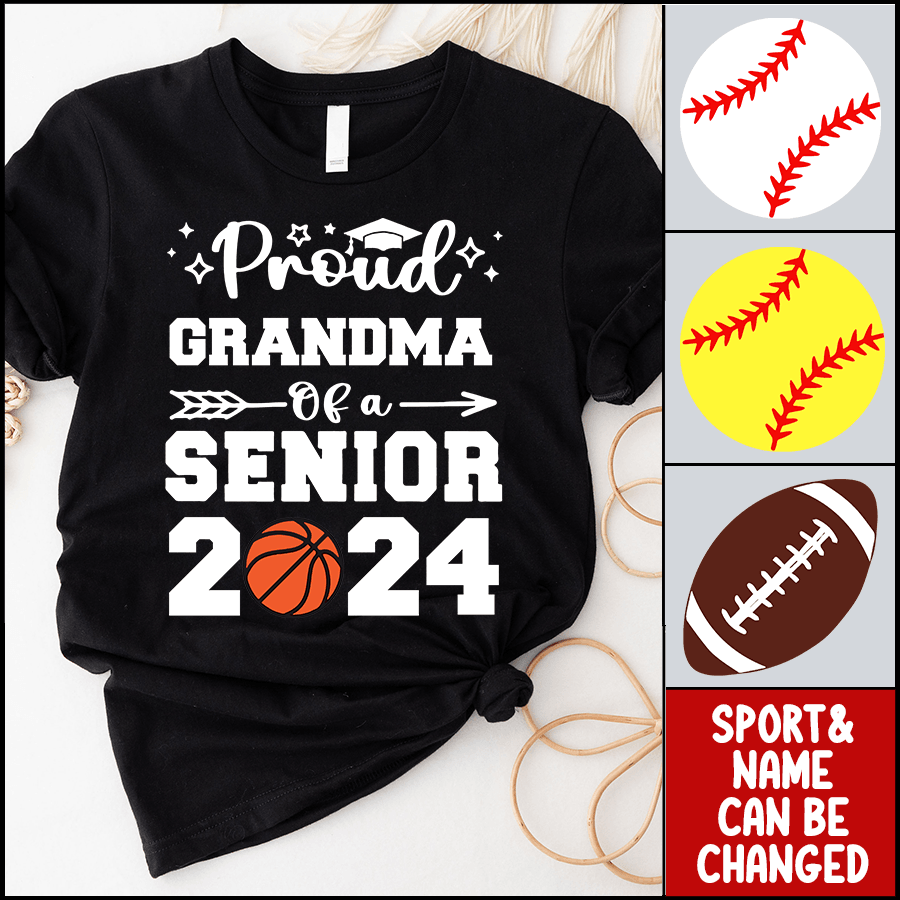 Proud Family Of A Senior 2025 - Personalized Custom T Shirt - Birthday, Loving, Funny Gift for Grandma/Nana/Mimi, Mom, Wife, Grandparent
