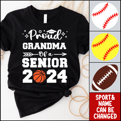 Proud Family Of A Senior 2025 - Personalized Custom T Shirt - Birthday, Loving, Funny Gift for Grandma/Nana/Mimi, Mom, Wife, Grandparent