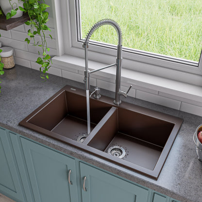 ALFI brand AB3420DI 34" Drop-In Double Bowl Granite Composite Kitchen Sink