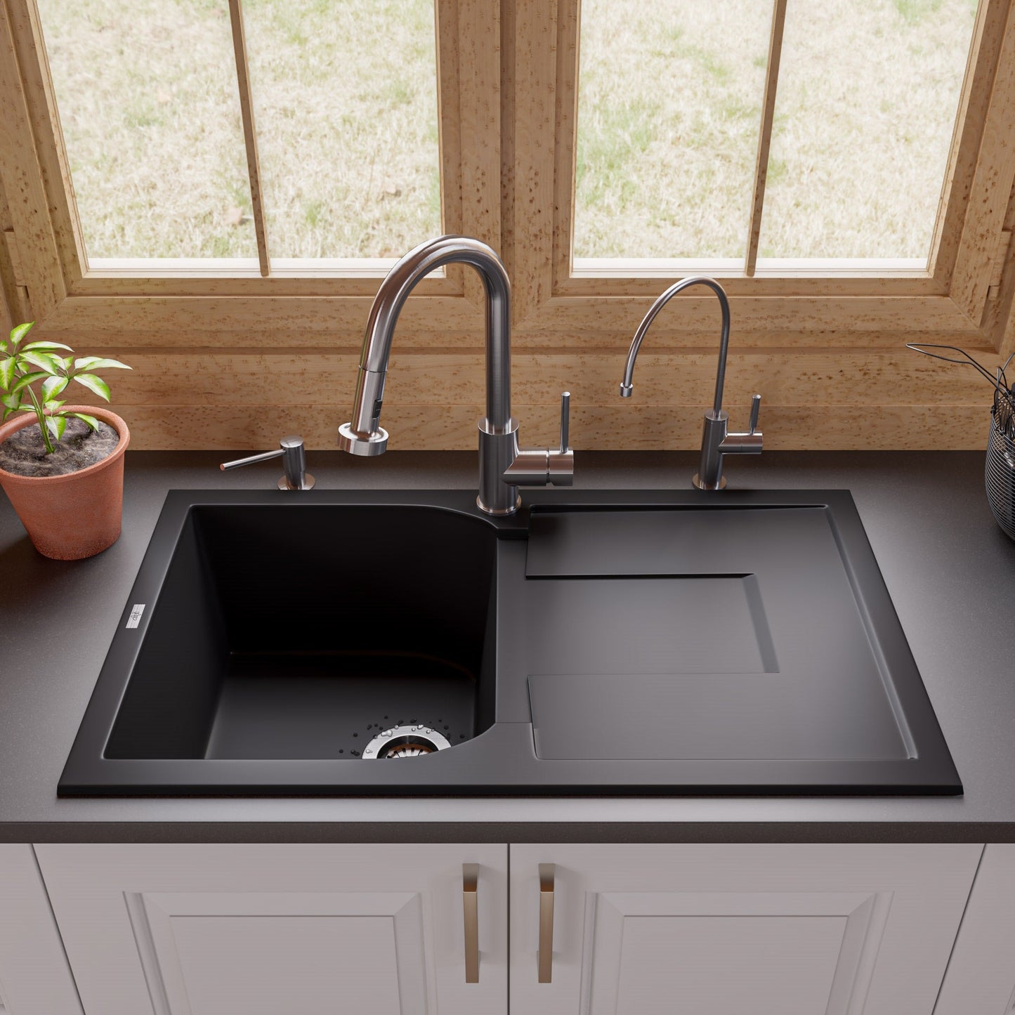 ALFI brand AB1620DI 34" Single Bowl Granite Composite Kitchen Sink with Drainboard