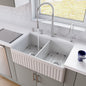 ALFI brand AB537 AB537-W White 32" Fluted Apron Double Bowl Fireclay Farmhouse Kitchen Sink