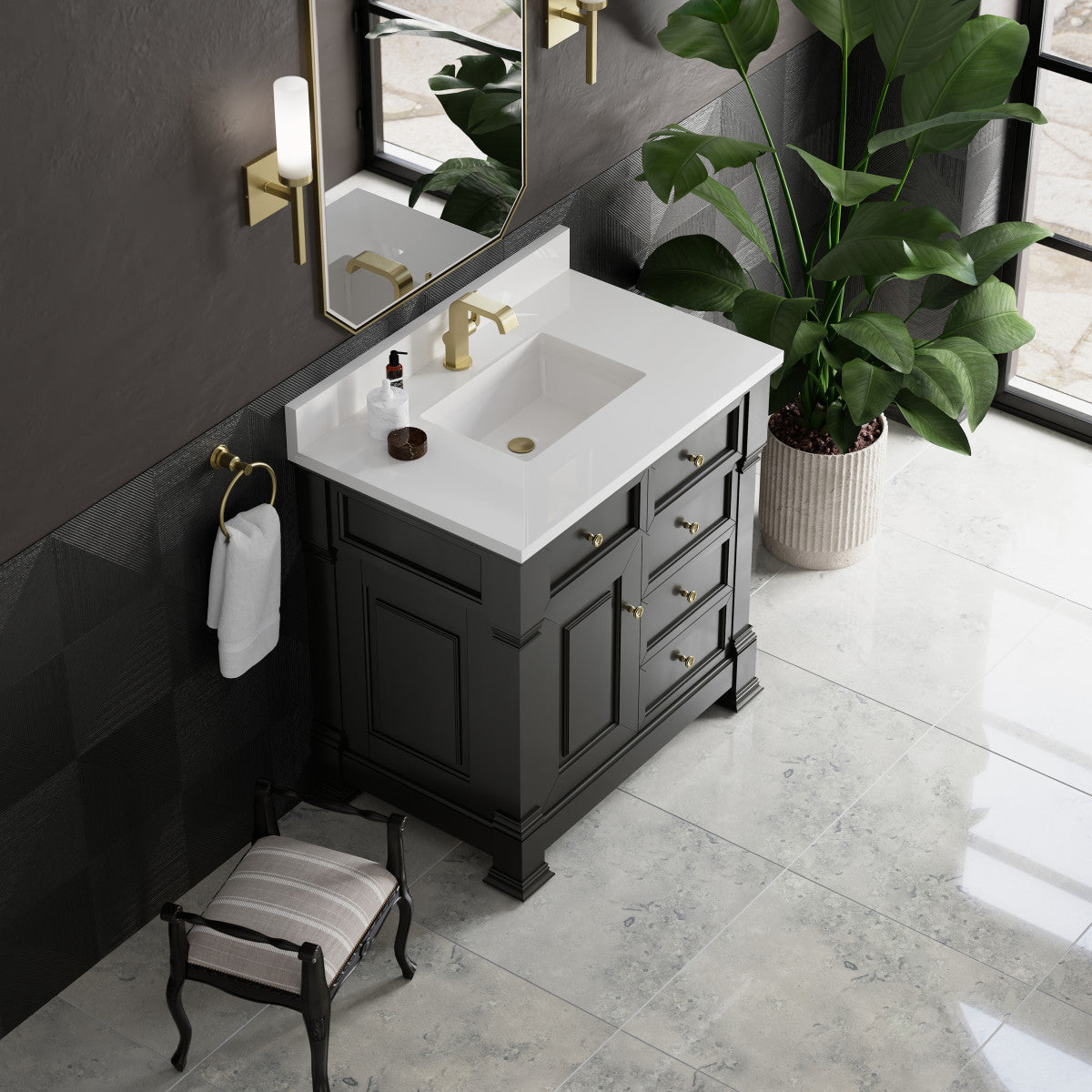 James Martin 547-V36 Brookfield 36” Single Vanity – Black Onyx / Honey Oak / Pearl Charcoal