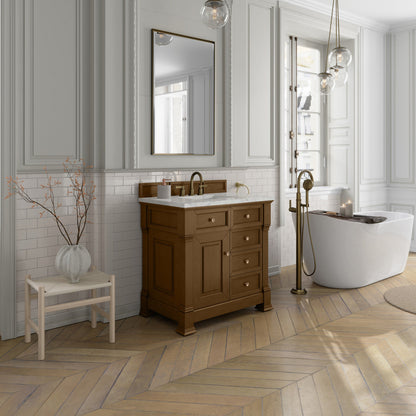 James Martin 547-V36 Brookfield 36” Single Vanity – Black Onyx / Honey Oak / Pearl Charcoal