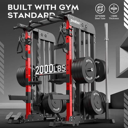 Premium All-In-One Squat Rack Power Cage With Smith Machine, 2000LBS (SAK59213)