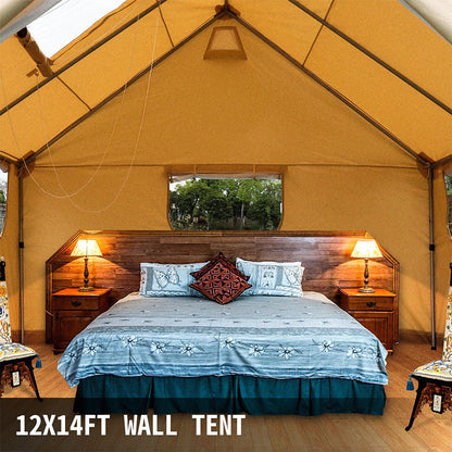 Premium Canvas Frame Fire Water Camping Wall Hunting Tent, 12x14' (SAK92461)