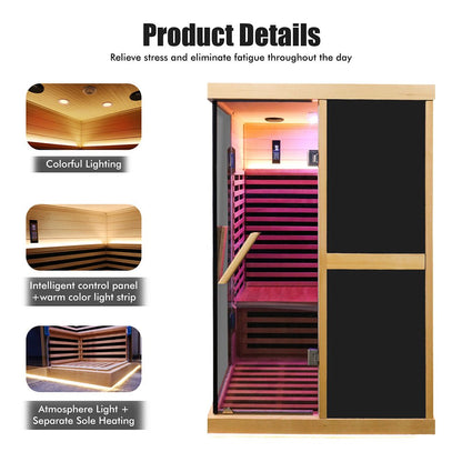 Premium Large 2-Person V-Shaped FAR Infrared Sauna Room With Double Glass Doors, 1980W (SAK96413)