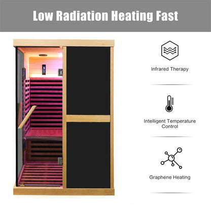 Premium Large 2-Person V-Shaped FAR Infrared Sauna Room With Double Glass Doors, 1980W (SAK96413)