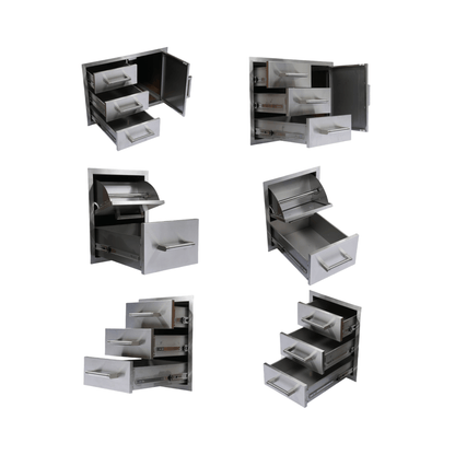 Premium Outdoor Kitchen With 32 Inch 60000 BTU Built-In Stainless Steel LPG Gas Grill, Door And Drawer Combo And Stainless Steel Ice Box (SAK98661)
