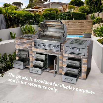 Premium Outdoor Kitchen With 32 Inch 60000 BTU Built-In Stainless Steel LPG Gas Grill, Door And Drawer Combo And Stainless Steel Ice Box (SAK98661)