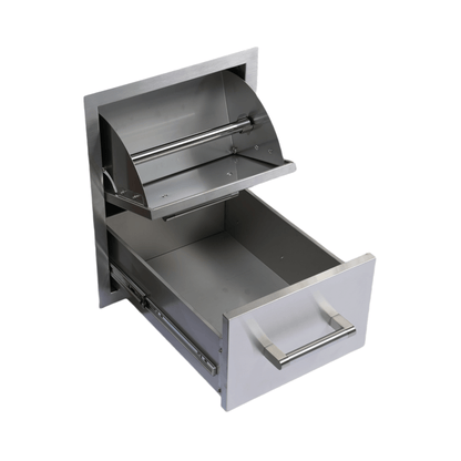 Premium Outdoor Kitchen With 32 Inch 60000 BTU Built-In Stainless Steel LPG Gas Grill, Door And Drawer Combo And Stainless Steel Ice Box (SAK98661)