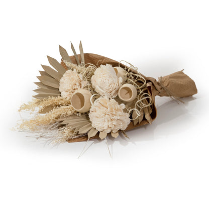 Sola Flower and Natural Palm Bouquet Neutral Coastal Dried Floral Arrangement