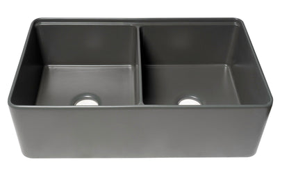 ALFI brand ABFS3320D Workstation 33" x 20" Double Bowl Step Rim Fireclay Farm Sink with Accessories