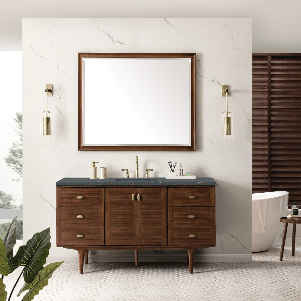 Amberly 60" Single Vanity Cabinet, Mid-Century Walnut
