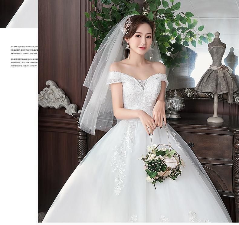 Sexy New Wedding Dress Elegant Boat Neck Gown