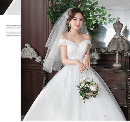 Sexy New Wedding Dress Elegant Boat Neck Gown