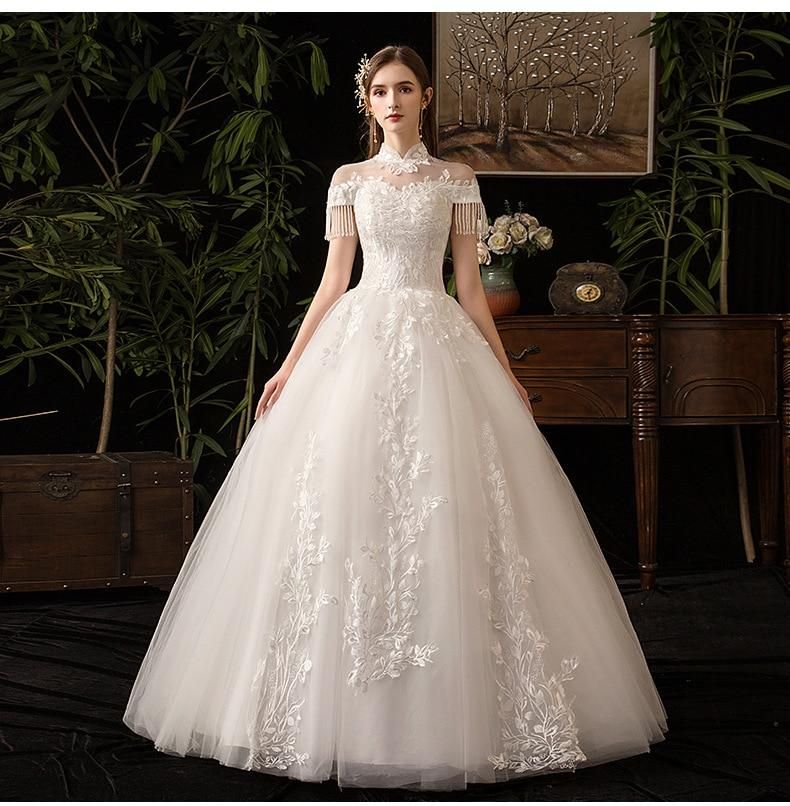 Vintage High Neck Short Sleeve Wedding Dress