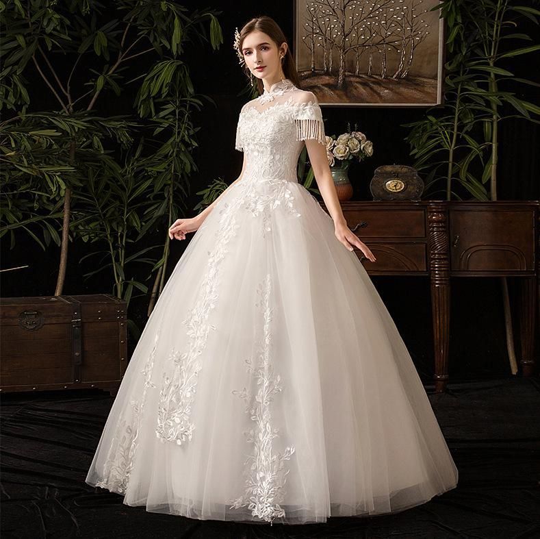 Vintage High Neck Short Sleeve Wedding Dress