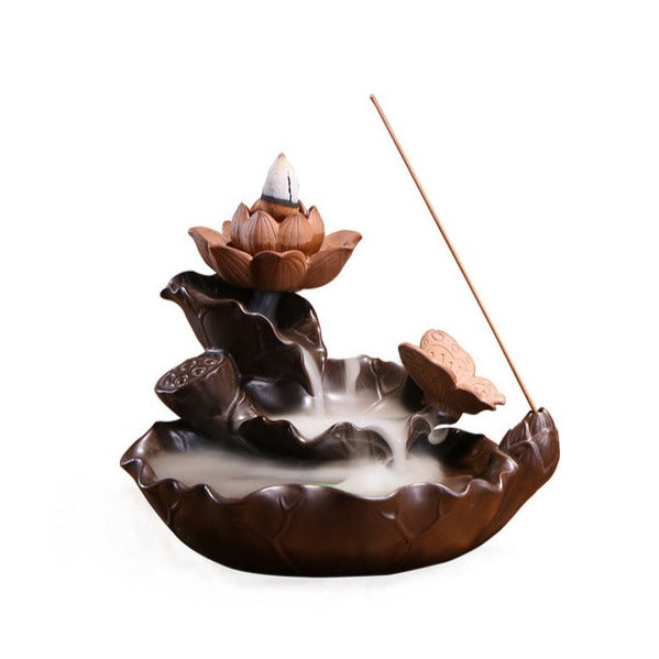 Lotus Flower Pond Backflow Incense Burner With Butterfly