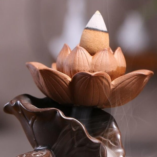 Lotus Flower Pond Backflow Incense Burner With Butterfly