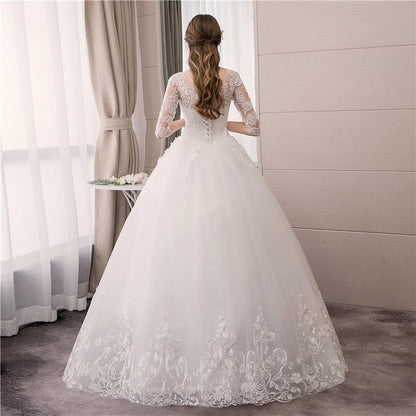 Sexy O Neck Half Sleeve Fashion Slim Lace Embroidery Wedding Gown