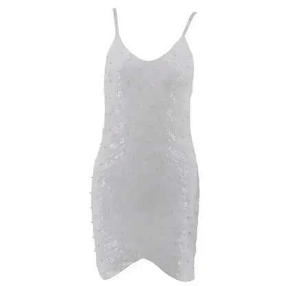 Sequin dress stretch sequin skirt open back beaded spaghetti strap