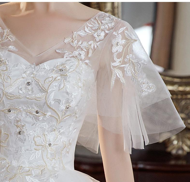 Sexy V Neck Simple Plus Size Wedding Dress Lace Flower Dress