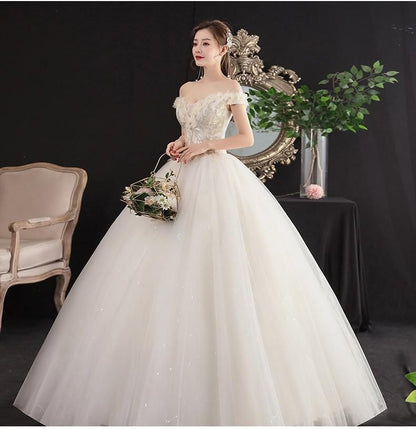 Sexy New Champagne Boat Neck Off The Shoulder Wedding Dress