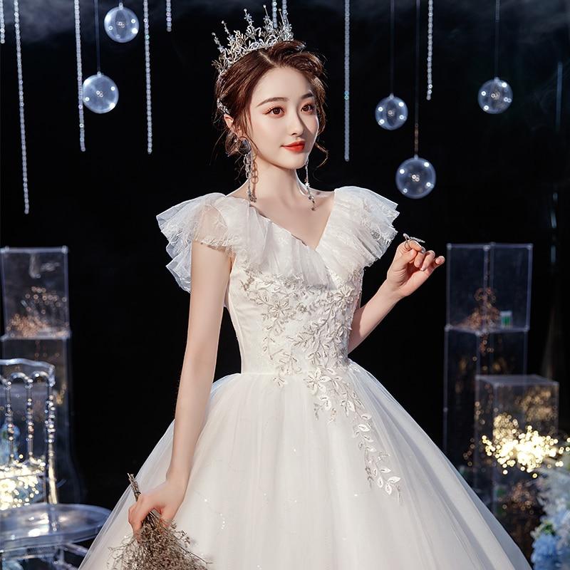 Sexy Tulle Wedding Dress For Pregnant V-neck Lace Up Ball Gown